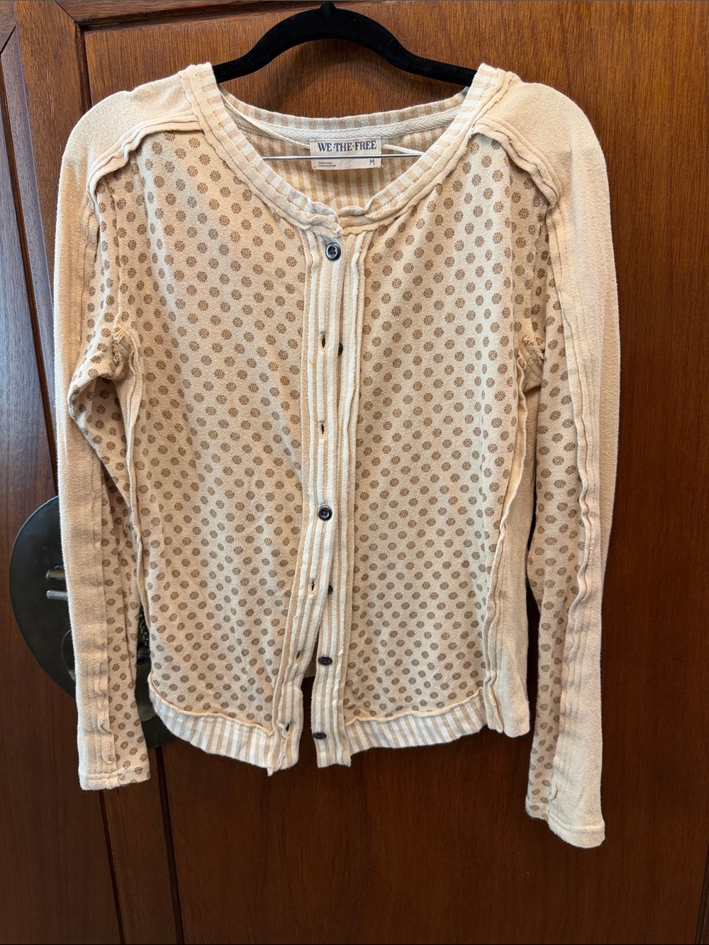 We The Free Cream Polka-Dot Button Cardigan Sz Medium New Without Tags